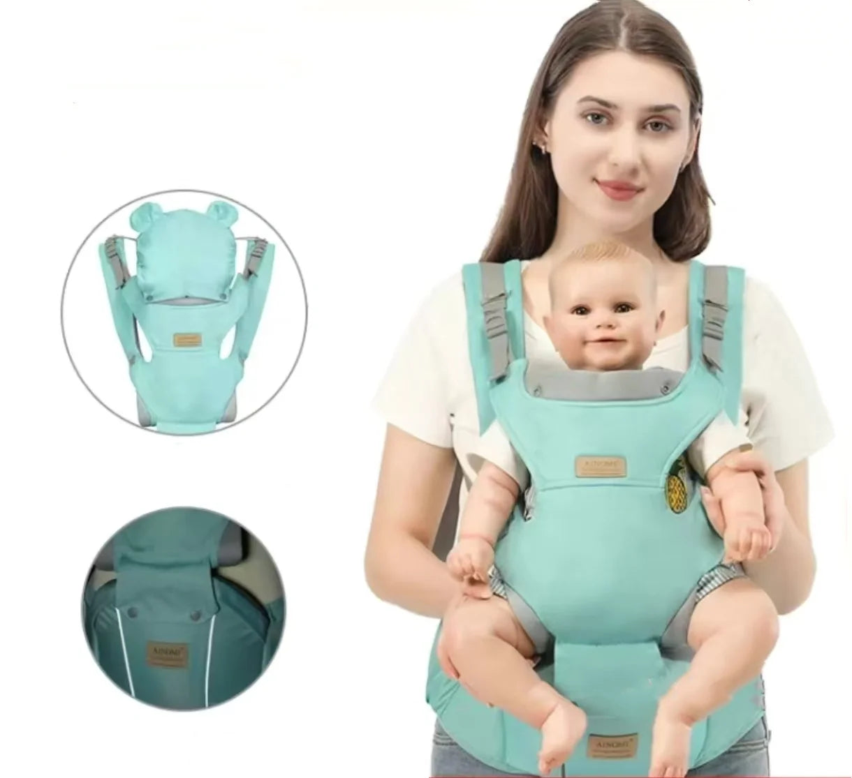 I YAN 3-in-1 baby hipseat carrier backpack with windproof hat, ergonomic infant carrier for 0-36 months, shown in side view