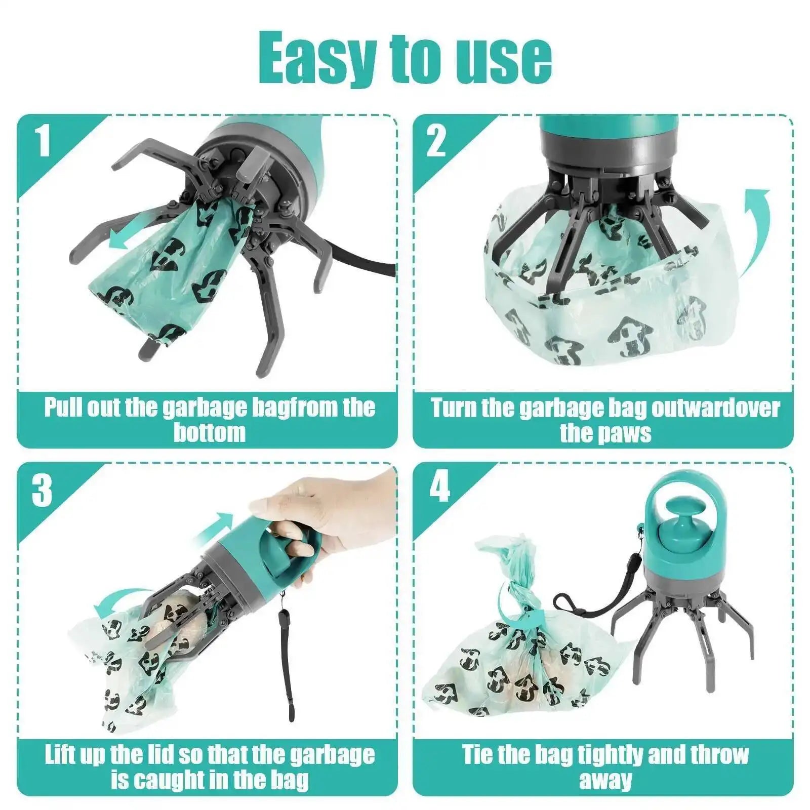 Portable Dog Pooper Scooper Outdoor Pet Waste Pick-up Cleaner Built-in Garbage Bag Handheld Pet Poop Grabber No Touch Design