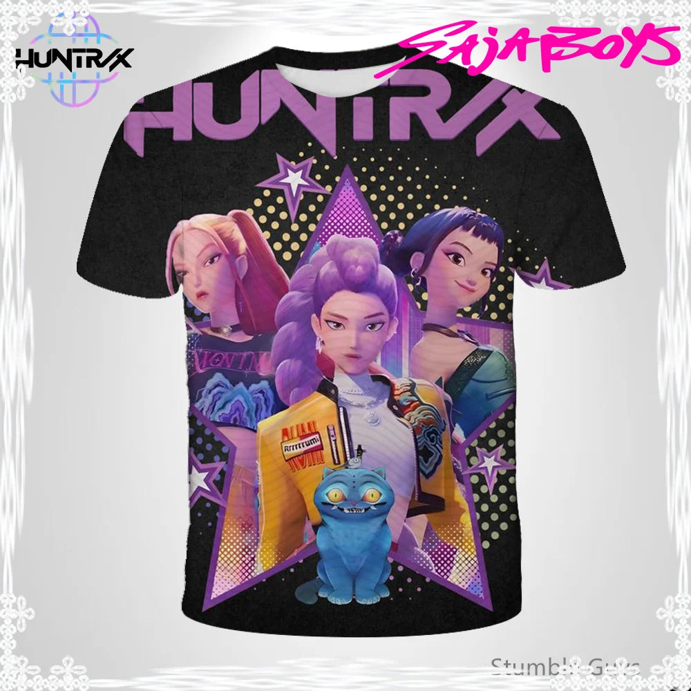 2026 New Girls KPOP Print Short Sleeve T-Shirt Cute Cartoon Graphic Tee Kids Summer 3D Printed Breathable Comfortable Casual Top