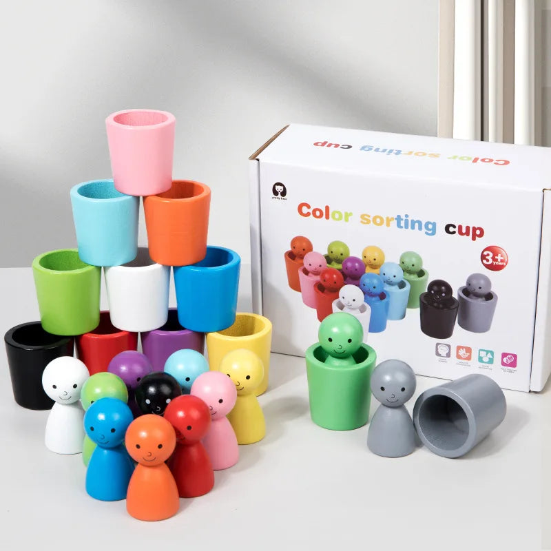 Montessori Wooden Color Sorting Cups – Cognitive Classification Toy for Toddlers - I YAN