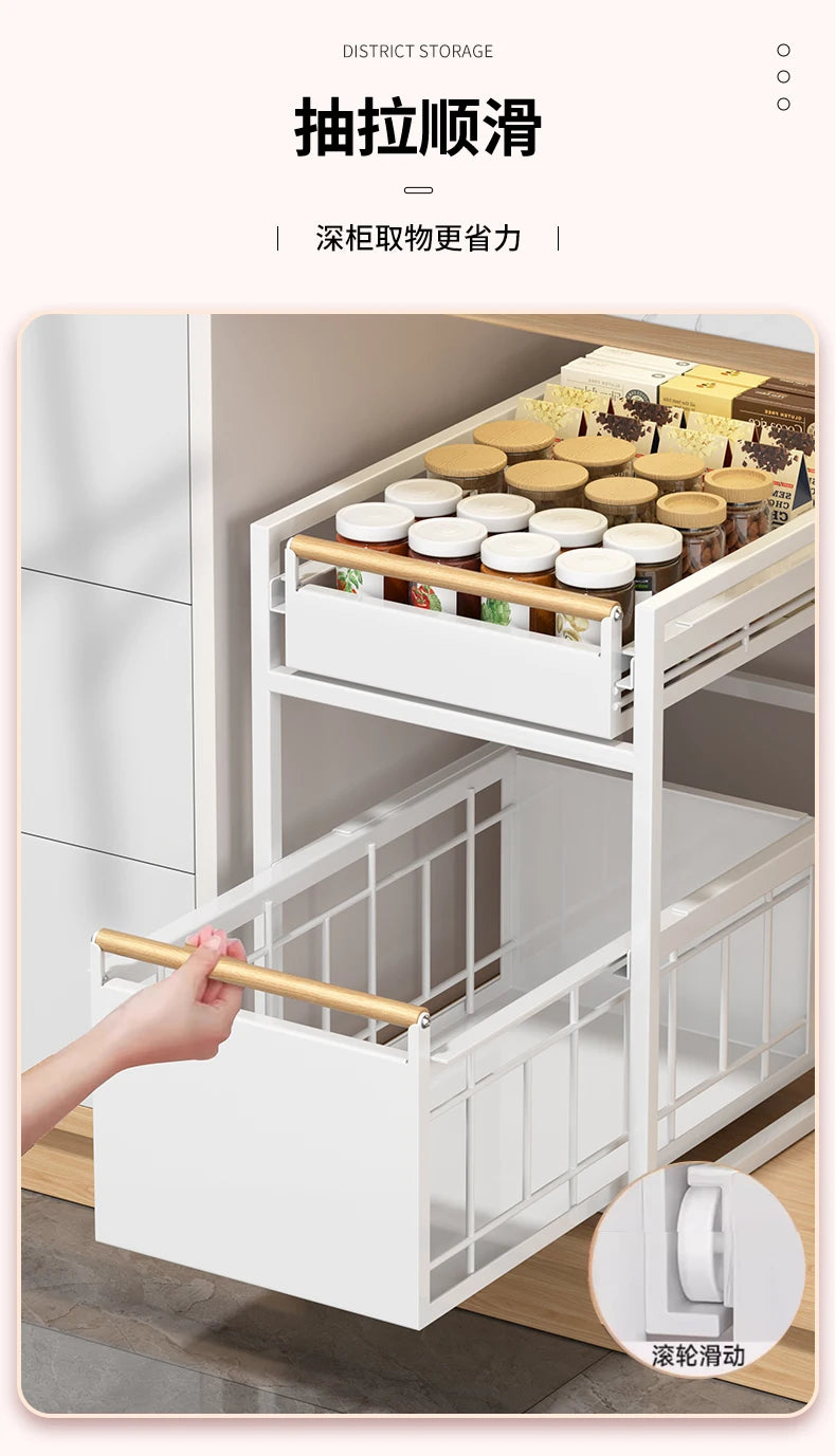 Stainless Steel Under-Sink Storage Rack Multi-Layer Pull-Out Organizer Kitchen Cabinet Basket Heavy-Duty Design