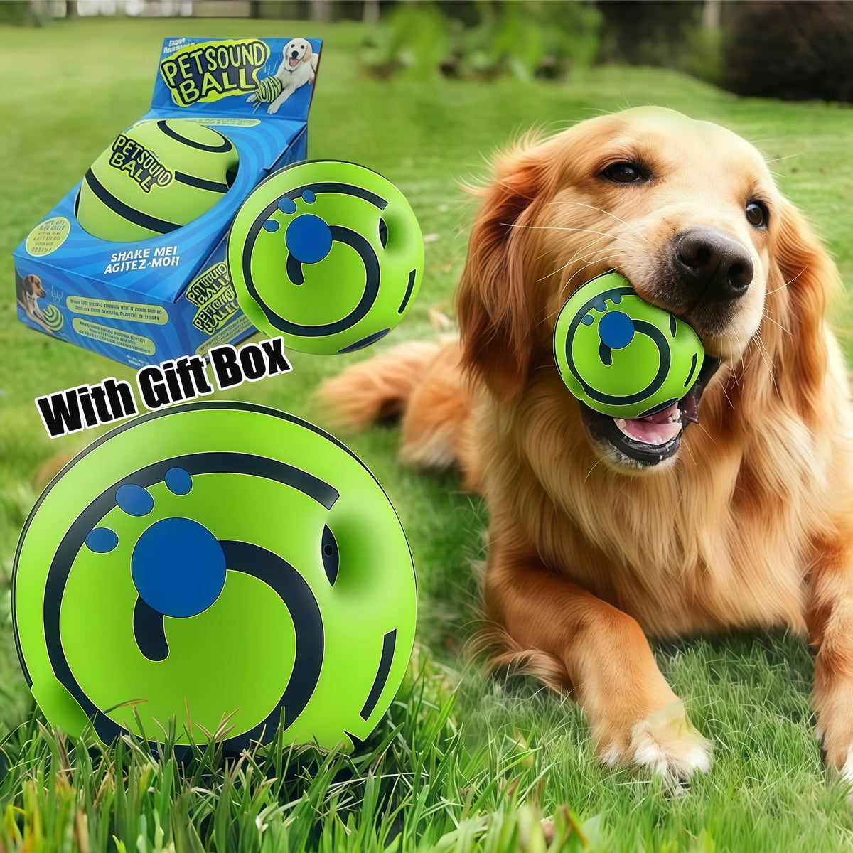 Interactive dog toy Wobble Wag Giggle Glow Ball by I YAN with sound and light features for engaging play.