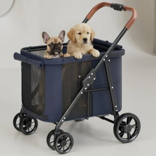 I YAN dog stroller for large and medium dogs, heavy-duty pet stroller with folding design, suitable for 2 small dogs up to 80 lbs.