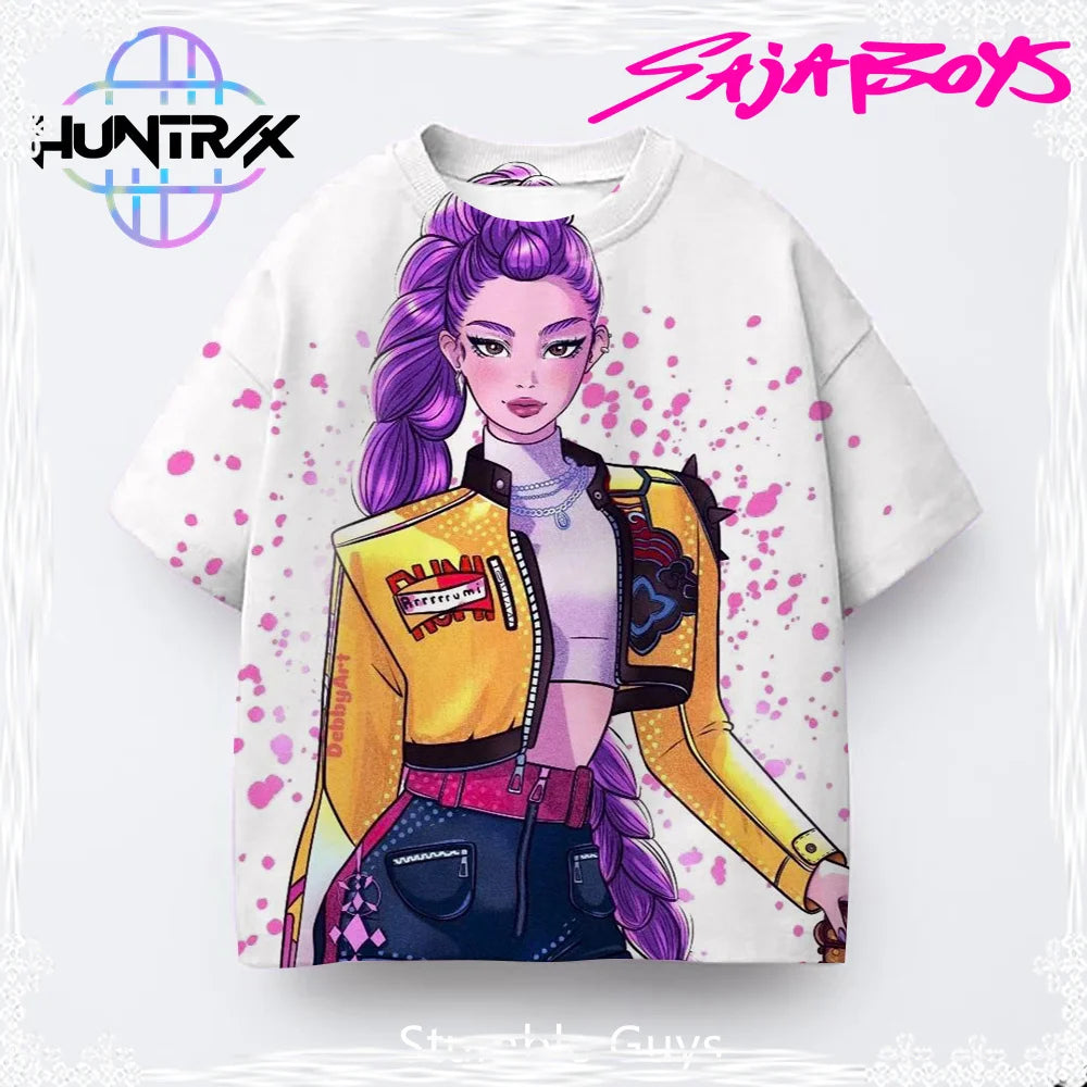 2026 New Girls KPOP Print Short Sleeve T-Shirt Cute Cartoon Graphic Tee Kids Summer 3D Printed Breathable Comfortable Casual Top