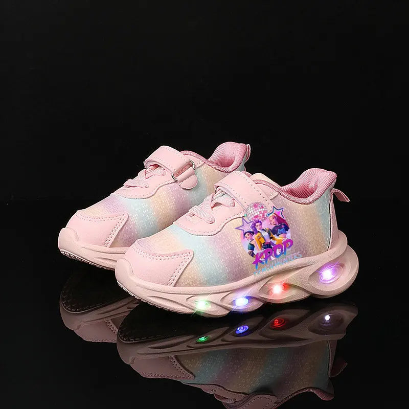 Kpop Demon Hunter Kids LED Light Casual Shoes Boys Cute Cartoon Glowing Sneakers Children Soft Bottom Anti Slip Sports Shoes
