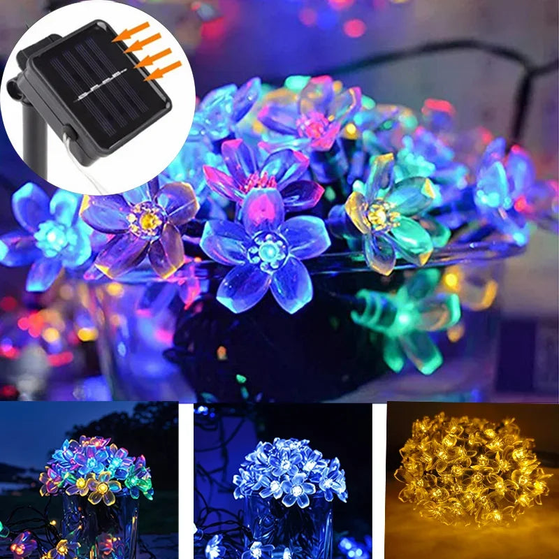 Solar PURPLE/BLUE/WARM/COLOR Cherry Blossom Garden Blossom Lights Garlands String Lights Solar Outdoor Waterproof Christma Deco