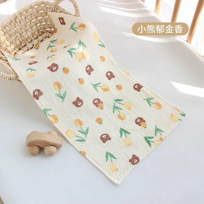 Soft cotton muslin baby face towel and burp cloth by I YAN, ideal for newborns and infants with drooling and gentle skin care.