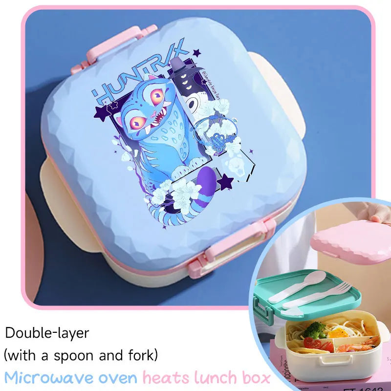 I YAN 800ml BPA-free K-pop themed lunch box with spoon and fork, microwave-safe, portable for students and office workers.