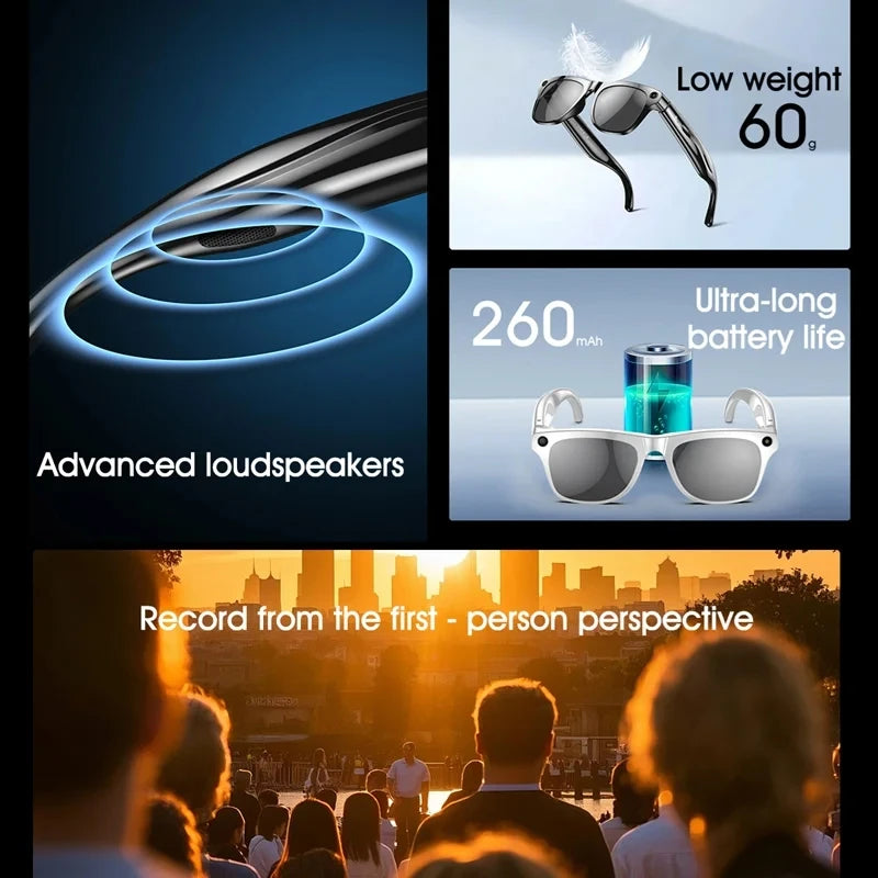 Lenovo 8K 4K AI HD Shooting Smart Glasses Multifunctional Camera Bluetooth Call Music VoicePlayer Translate Photochromic Glasses