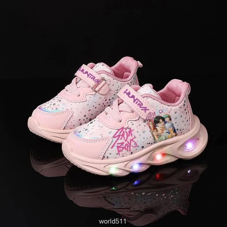 Children's LED Shoes Kpop Demon Hunter Light Up Sneakers Kids Mesh LED Shoes Flashing Lights Toddler Cartoon Sports Shoes Girls