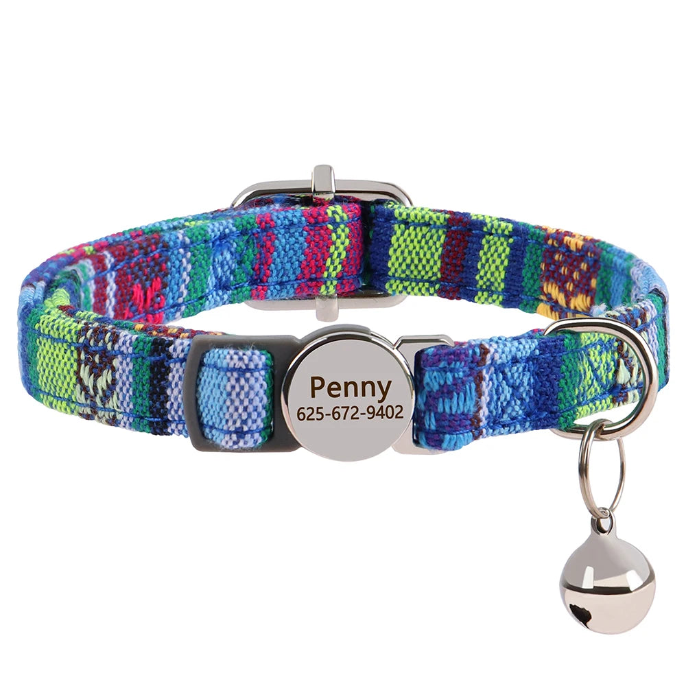 Cute Breakaway Personalized Kitten Cat Collar & Bell Safety Buckle Quick Release Custom Engraved Name ID Tag