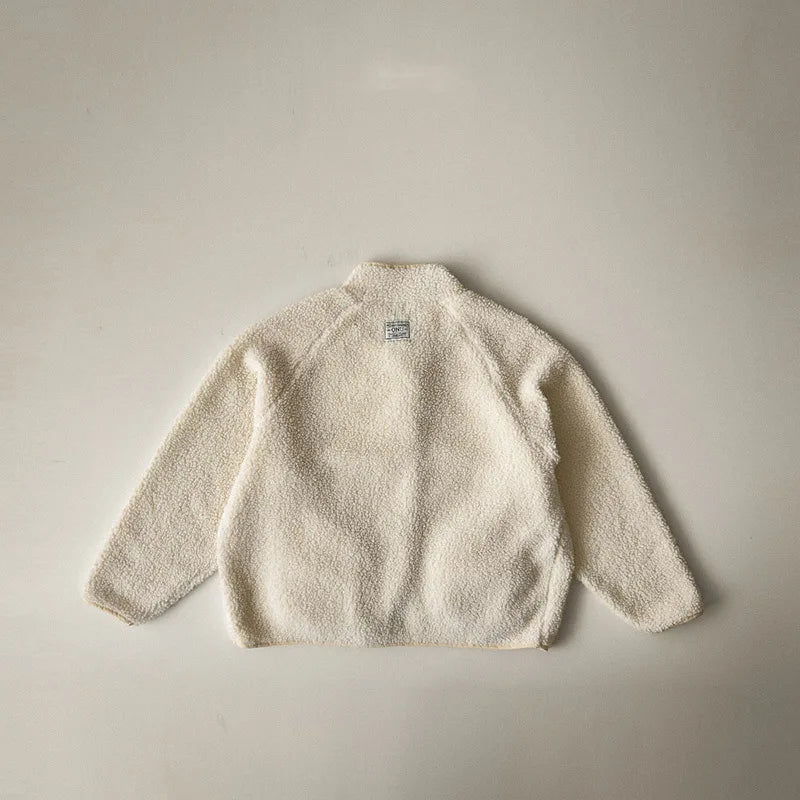 5125 Korean Children's Clothing 2024 Winter Boys and Girls Pure Color Lamb Wool Coat Plus Velvet Padded Jackets