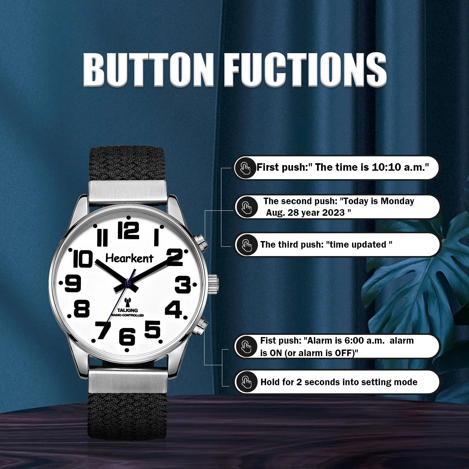 Hearkent English Talking Watch for Blind Men Visually Impaired with Alarm Hourly Chime Wristwatches Clock Big Number for Elderly - I YAN