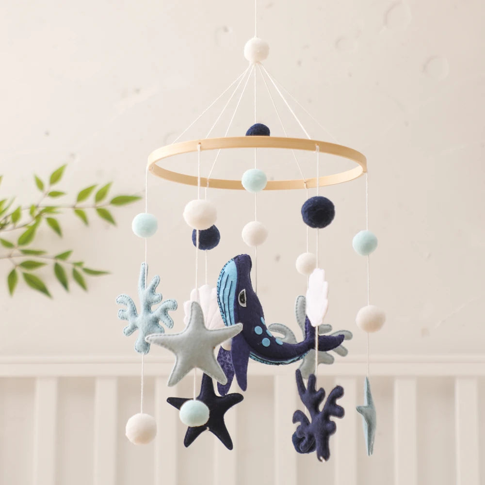 Blue Whale Baby Crib Mobile – Fabric & Bamboo Ring Nursery Decor for Newborns - I YAN