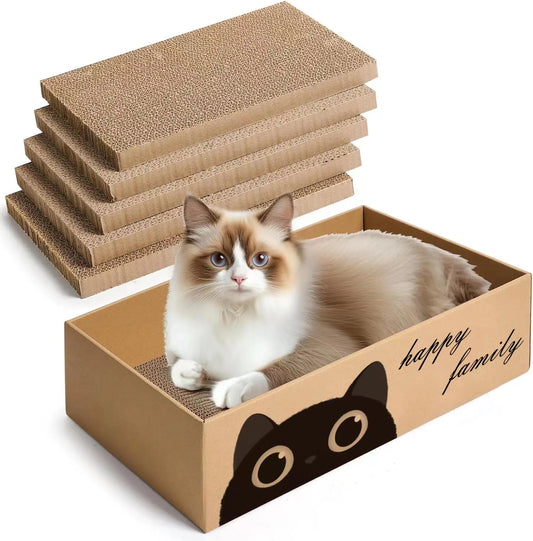 I YAN cardboard cat scratching pad with integrated cat bed, non-shedding all-season pet bed and toy for cats, durable and comfortable.