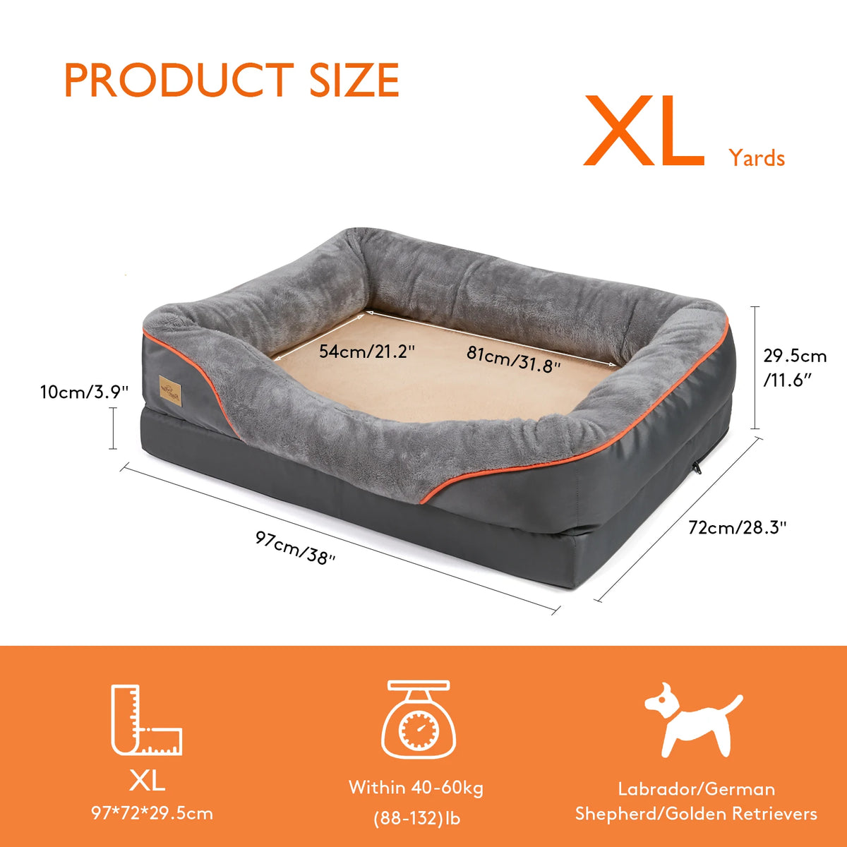 Large I YAN dog bed with soft, warm fleece, waterproof cover, anti-allergy material, and removable washable cover.