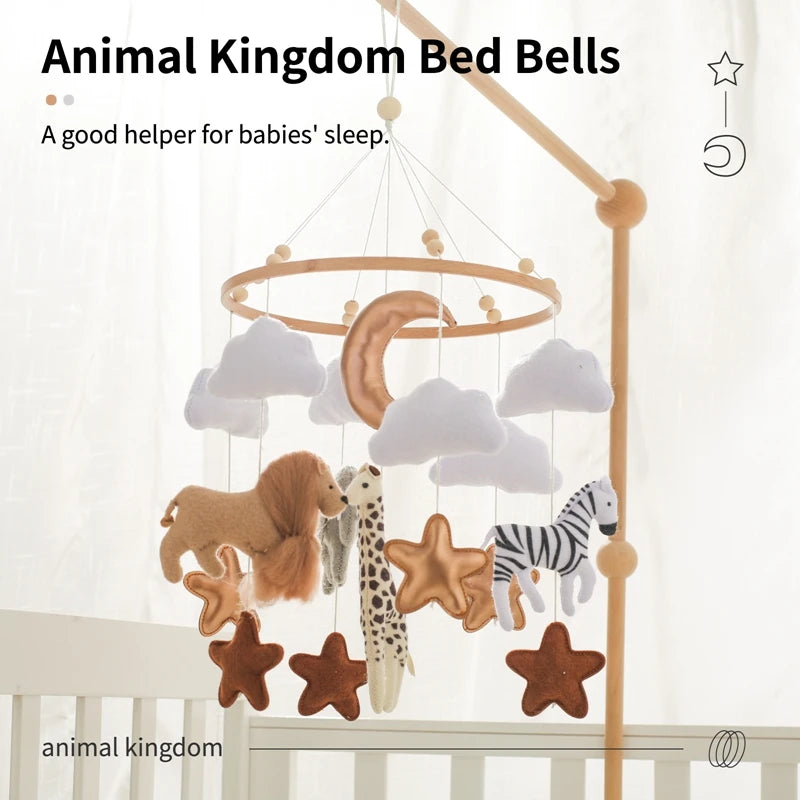 Wooden Crib Mobile with Soft Felt Animals – Newborn Bed Bell & Music Box - I YAN
