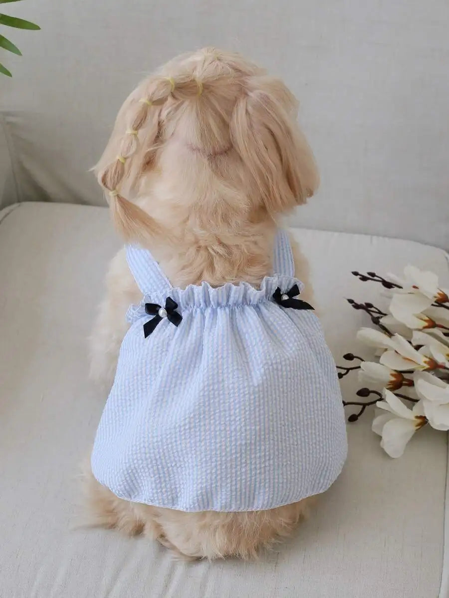 Striped Bow Pet Dress – Soft Breathable Outfit for Dogs & Cats