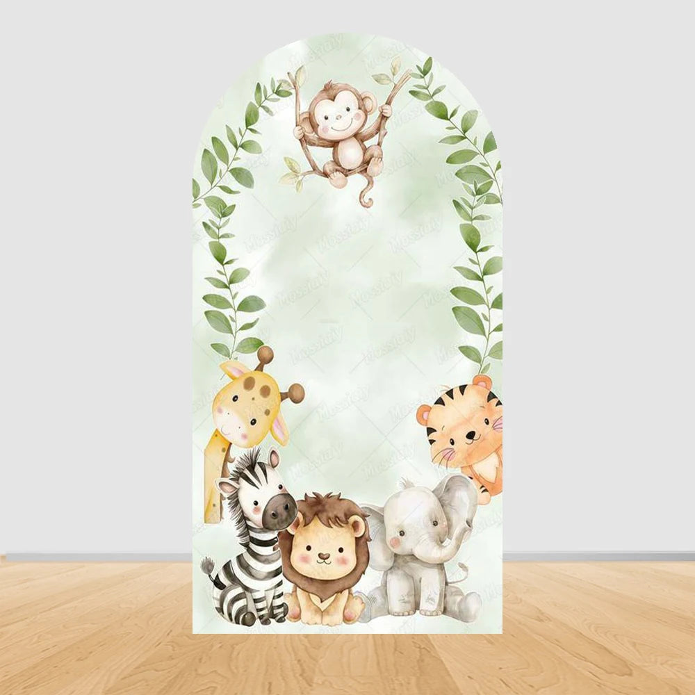 Jungle Animals Party Wild One Baby Shower Arch Cover Backdrop for Boy Birthday Cartoon Animal Truck Background Wall Decoration