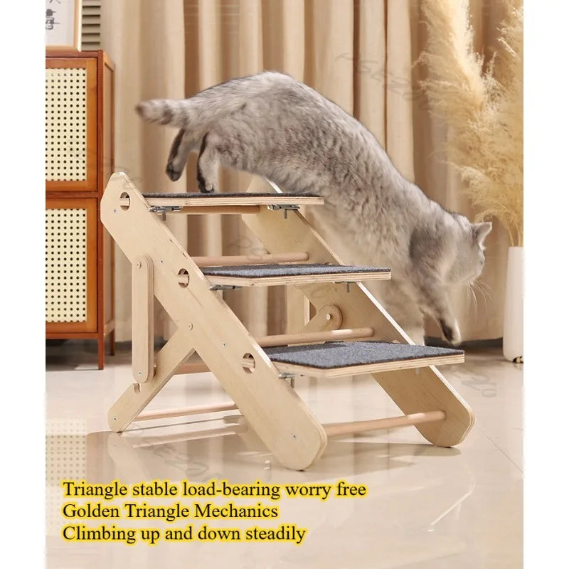Adjustable and foldable I YAN dog staircase and pet ramp for cats and small dogs, with a two-in-one design for easy climbing