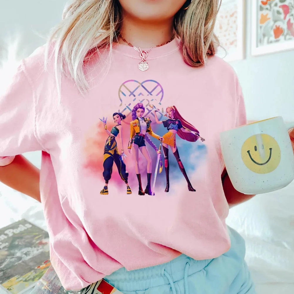 Anime KPop Demon Hunters T-shirt Tops for Children Casual Loose Girl Boy Clothing Round Neck Short Sleeve Street Style T-shirts