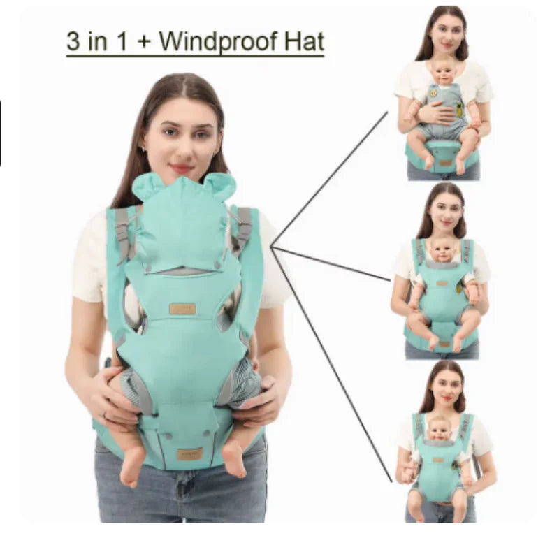 3-in-1 Baby Hipseat Carrier Backpack with Windproof Hat – Ergonomic Infant Carrier for 0-36 Months - I YAN