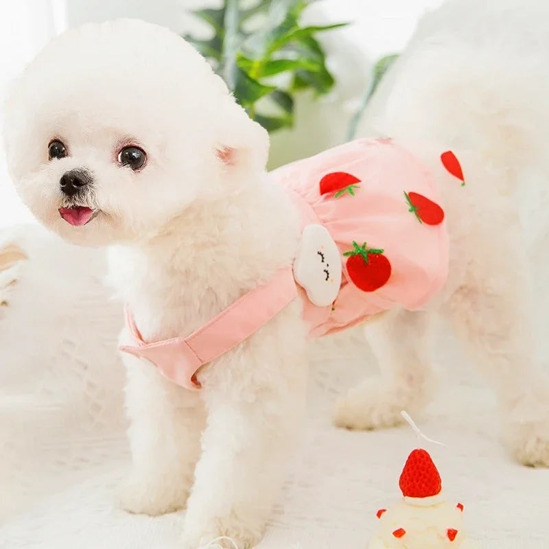 Cute I YAN dog princess dress with lace, bow, and mesh fabric for small dogs, including poodles and chihuahuas, summer pet clothing