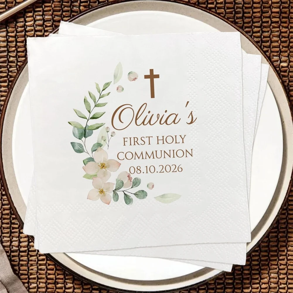 20pcs personalized Christening First Communion Baptism Celebration Cocktail Luncheon Napkins Elegant Party Decor for Baby Shower