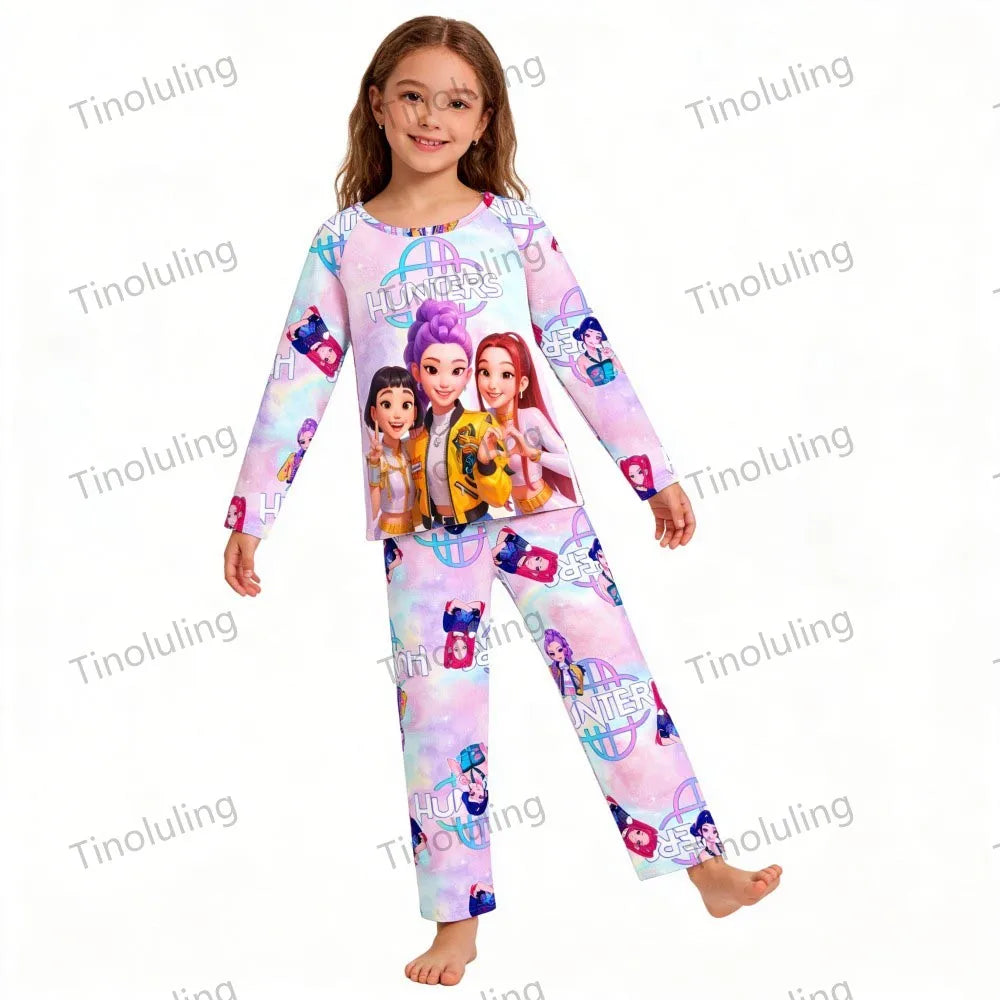 KPop Girls Pyjamas Suit Kids Pajamas Set Long Sleeve Girls Clothing 2pcs Children's Sleepwear Cartoon Boys Nightwear 3-14Y