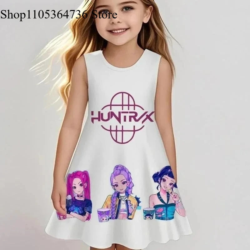 Kpop "Demon Hunter" Spring/Summer Sleeveless Dress - Cute and Playful Beach and Outdoor Children's Dress for Girls, Fashionable