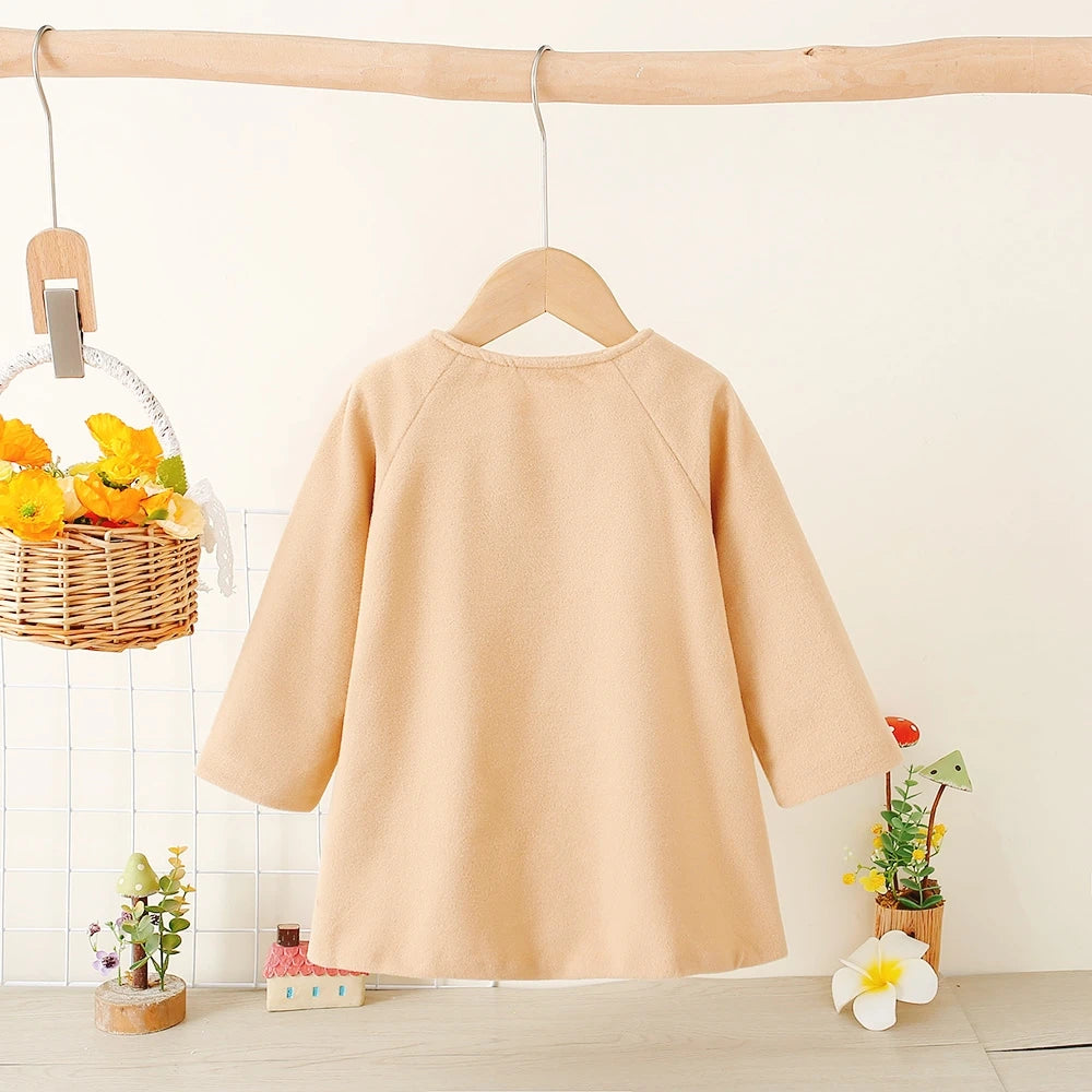 Children's New Girls' Round Neck Raglan Sleeve Woolen Coat Children's Autumn and Winter Westernized Solid Color Woolen Top