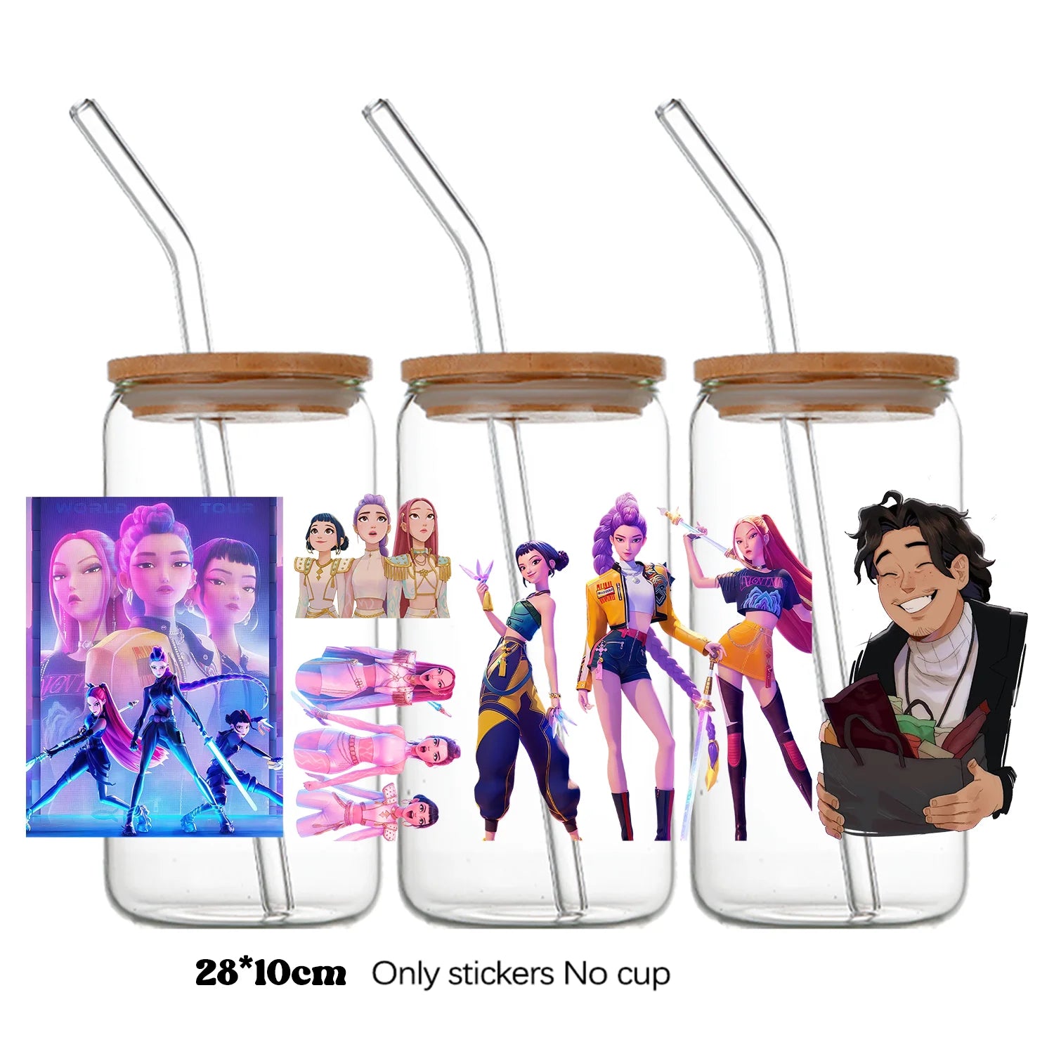 Demon Hunters UV DTF crystal sticker by I YAN, 10x28cm, featuring detailed demon hunter design for bottles and cups.