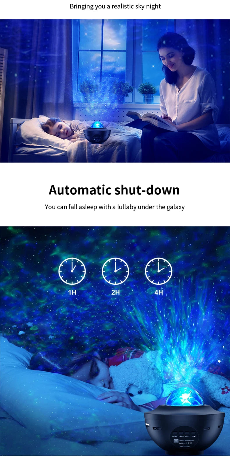 LED Starry Sky Projector Night Light Remote Control Switch USB Music Player Ocean Wave Galaxy Ambient Light Kids Birthday Gift