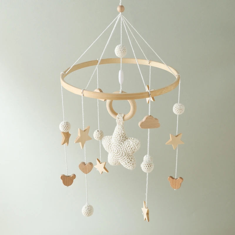 Crochet Stars Baby Crib Mobile – Wooden Bed Bell Hanging Toy for Newborns 0-12M - I YAN