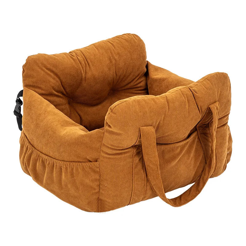 Dog car seat with safety belt by I YAN, non-slip travel carrier designed for small dogs, secure and comfortable for car trips.