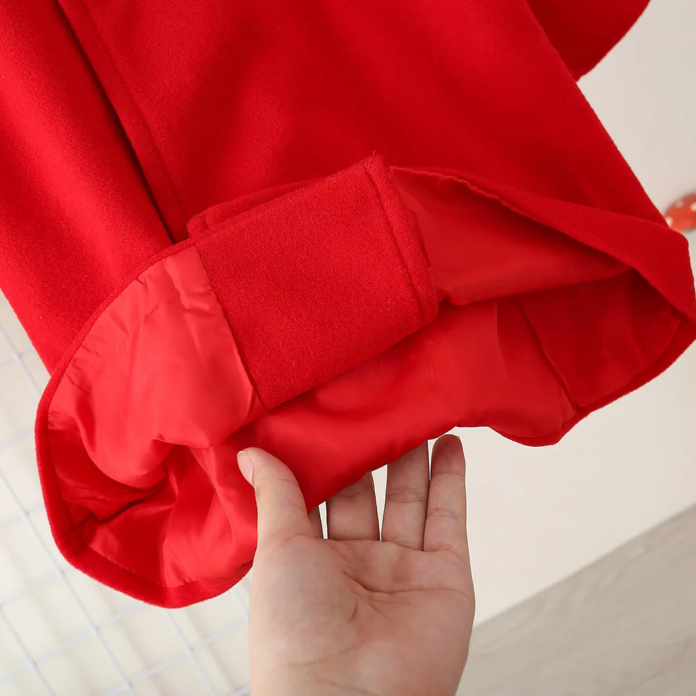 Children's New Girls' Round Neck Raglan Sleeve Woolen Coat Children's Autumn and Winter Westernized Solid Color Woolen Top