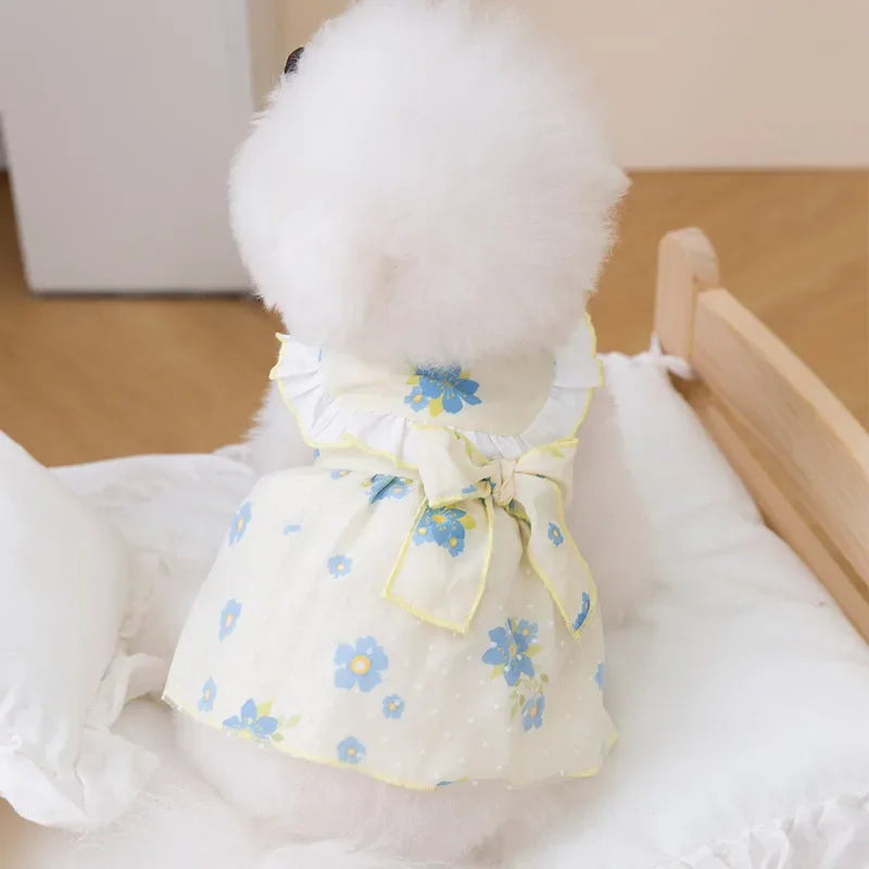 Dog Princess Dress Cute Pet Dog Mesh Dress Kitten Puppy Pet Skirt Dog Summer Dress Bow Lace Korean Poodle Chihuahua Dog Clothes