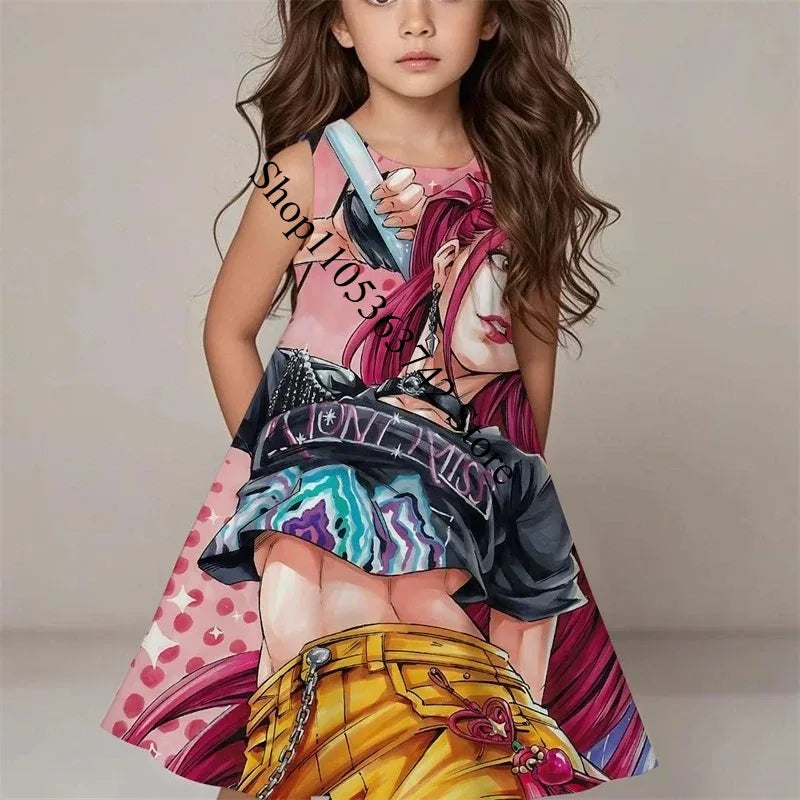 Girls Demon Hunters Kpop Dress 2026 Summer Kids Print Casual Beach Sleepwear  FashionKids Birthday Party Cosplay Costume 3-12Y