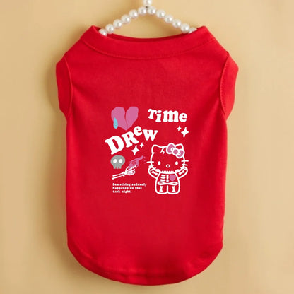 Sanrio Fashion Printed Pet Tank Top,Hello Kitty Drew Time Printed Pet Sleeveless T-shirt
