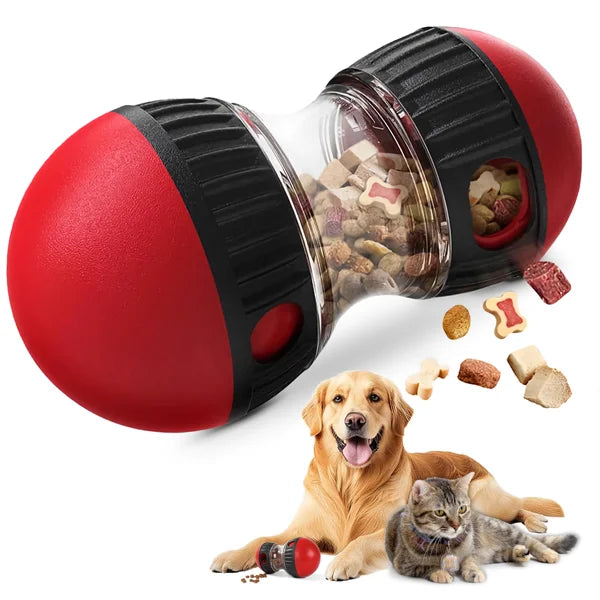 Interactive dog and cat treat dispenser ball toy by I YAN, designed for small to large pets, slow feeding, and food leaking functionality.