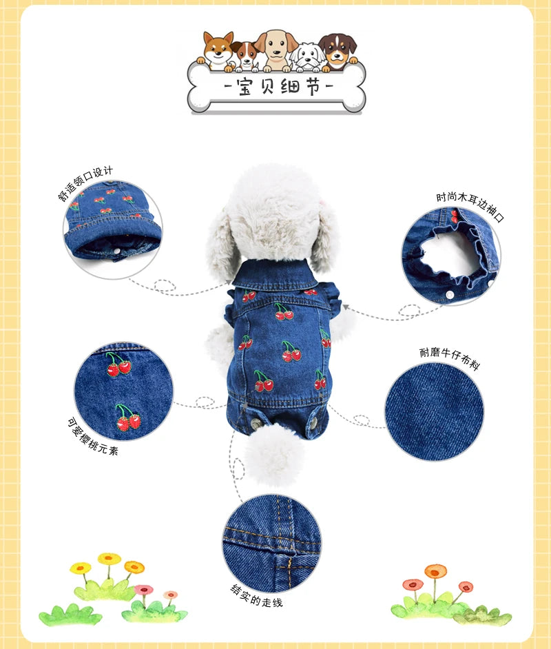 Blue denim dog jacket with lapel collar, suitable for small to medium dogs, featuring a classic hoodie design by I YAN.