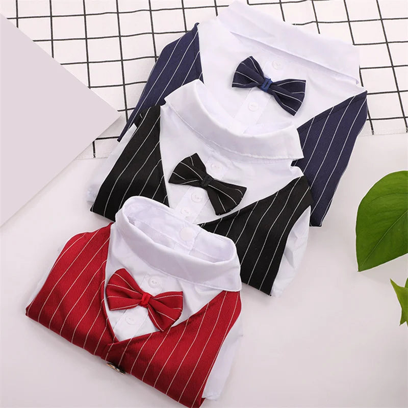 Pet Clothes Dog Shirt Dog Tuxedo Bow Tie Shirt for Boy Dog Wedding Party Bulldog Pug Puppy Costume Pet Teddy Summer Thin Outfits