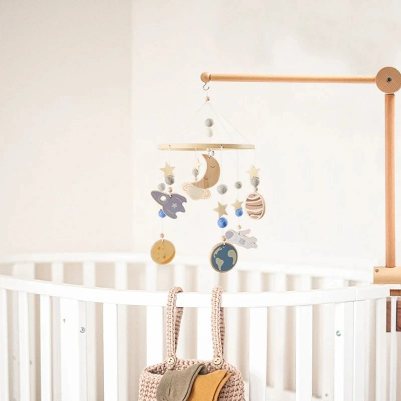 Baby Crib Mobile with Cartoon Felt Forest Animals – Wooden Bed Bell 0-12M - I YAN