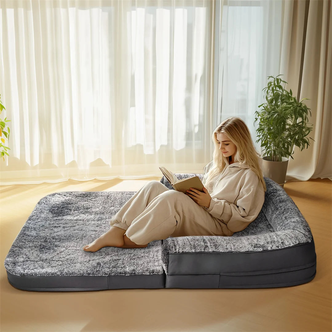I YAN 180cm giant dog bed with plush cover, foldable design, orthopedic cushioning, ideal for large dogs and calming comfort.