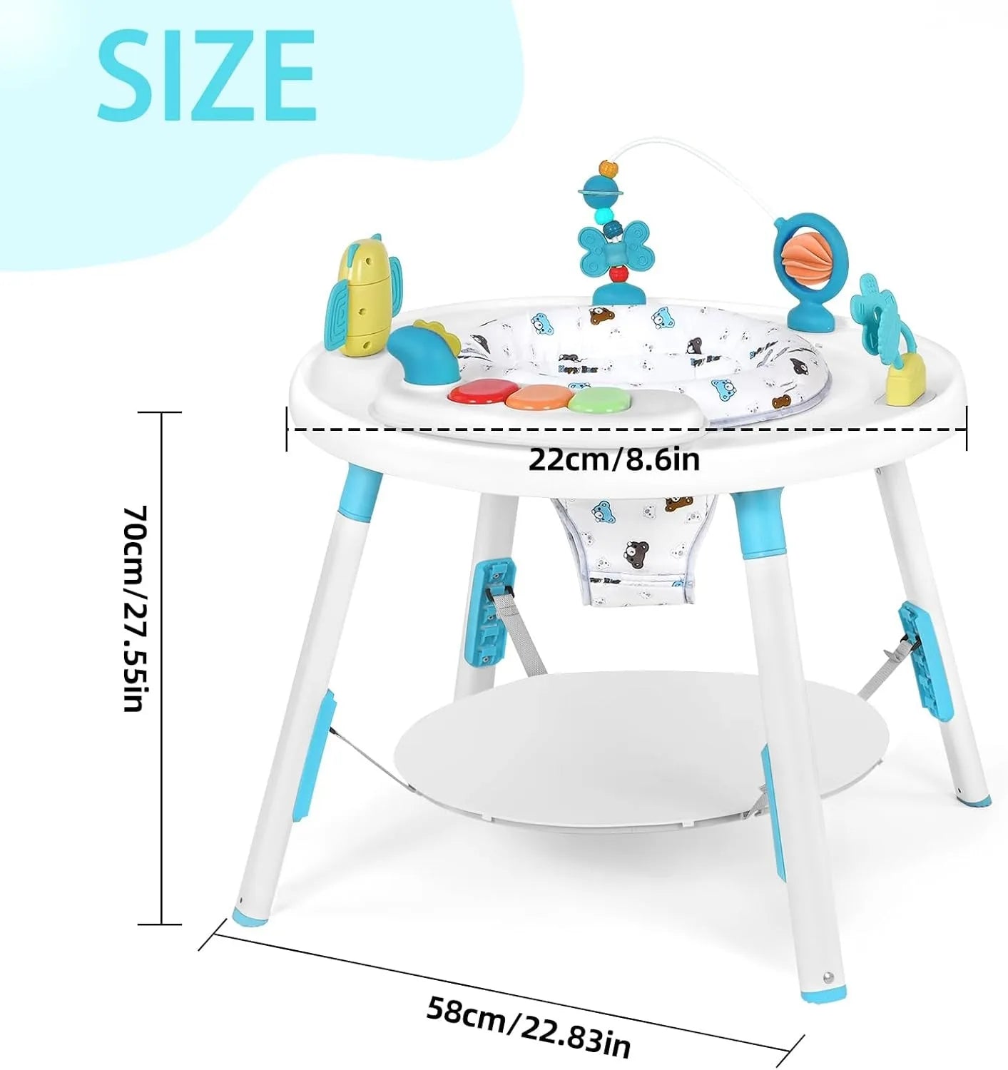 I YAN 3-in-1 baby activity center with detachable toys and a 360-degree rotating seat for toddler development and entertainment.