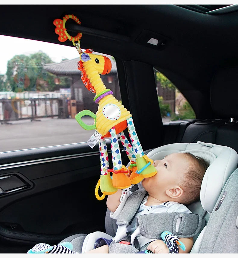 Soft giraffe and zebra plush handbells with rattles and teethers, infant baby developmental toys by I YAN for newborn gifts