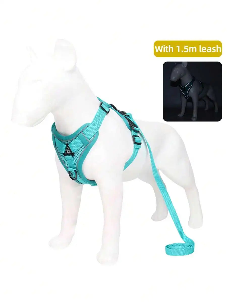 Reflective pet harness and leash set for dogs and cats, adjustable small dog chest strap with soft mesh from I YAN.