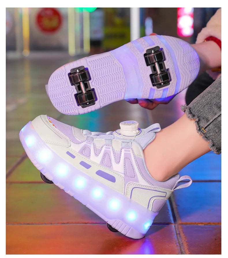 Roller Skate Shoes Kids Sneakers With 4 Wheels LED Light Luminous Children Glowing Fashion Outdoor Sports Shoes Girls Boys Gifts