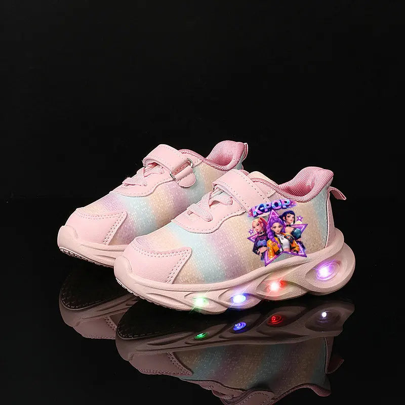 Kpop Demon Hunter Kids LED Light Casual Shoes Boys Cute Cartoon Glowing Sneakers Children Soft Bottom Anti Slip Sports Shoes