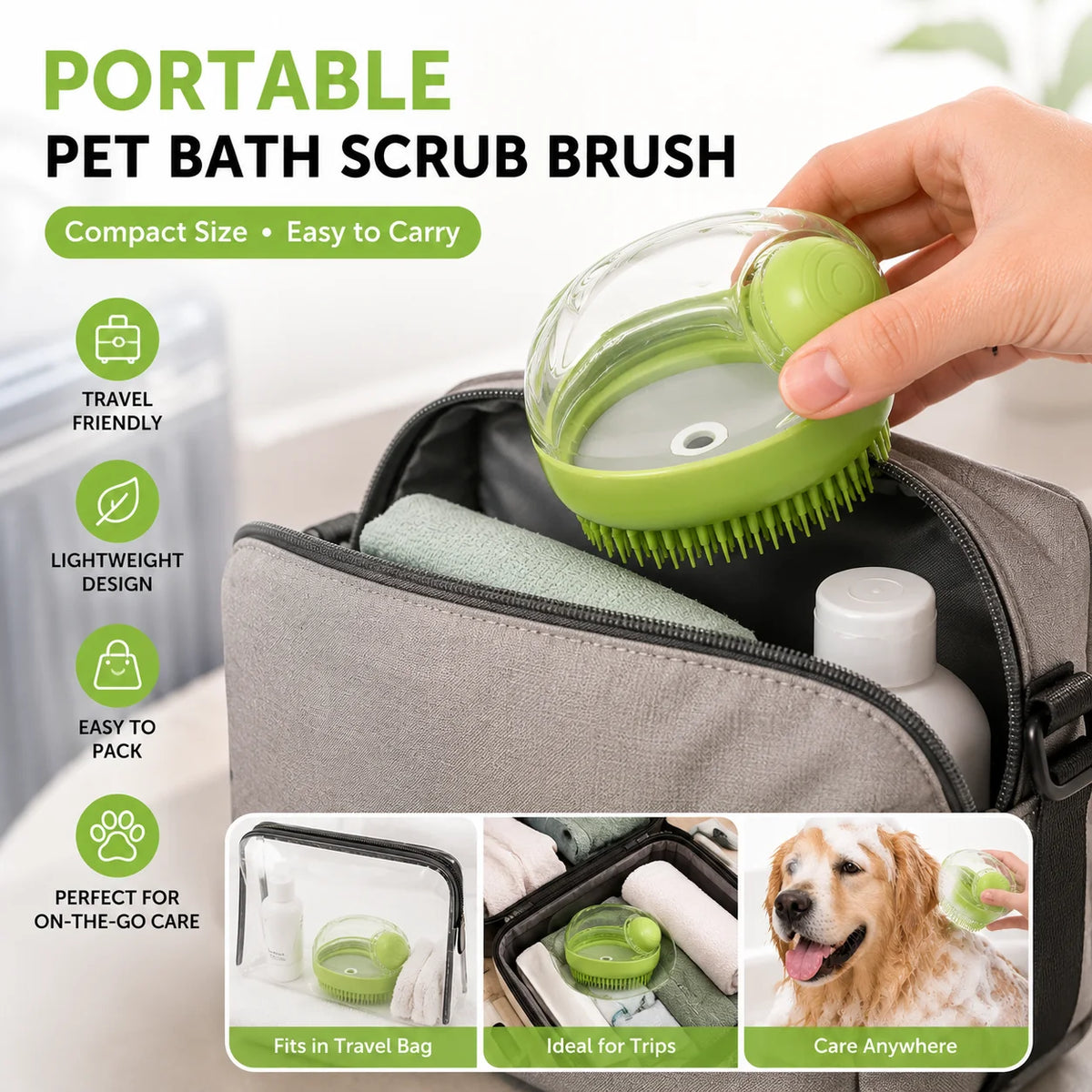 Soft silicone pet bath brush with shampoo dispenser for dogs and cats, grooming massage tool from I YAN.